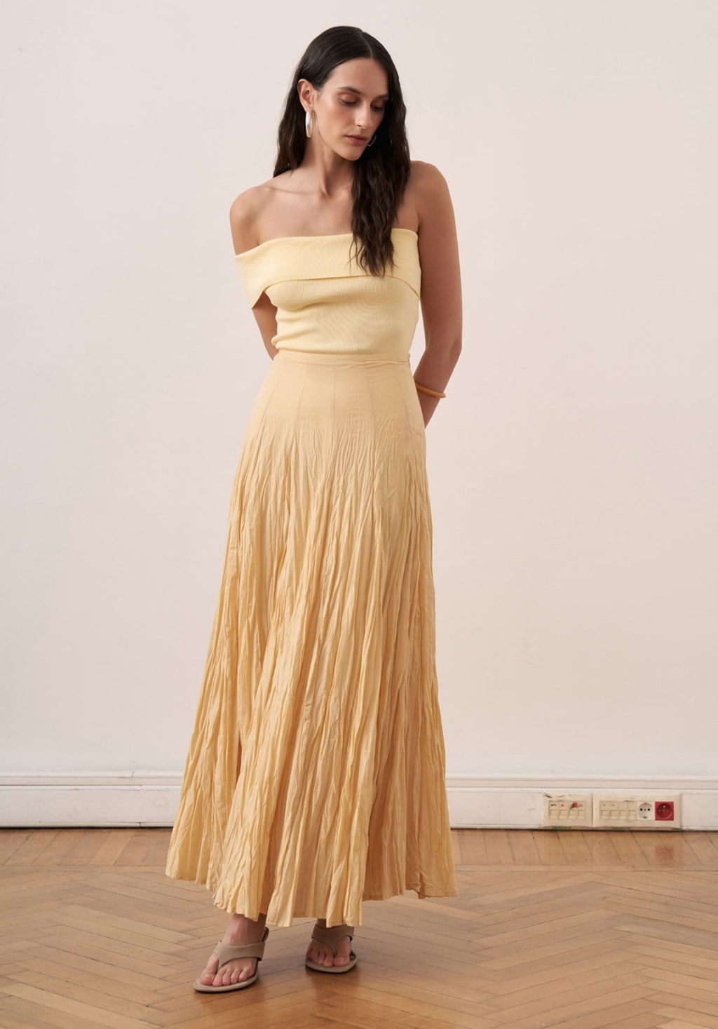 Tiara Panel-Seamed Voile Crush Yellow