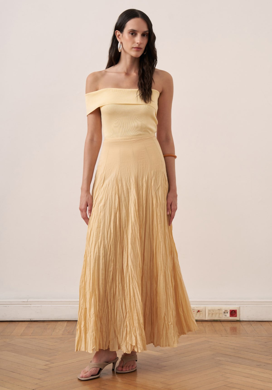 Tiara Panel-Seamed Voile Crush Yellow