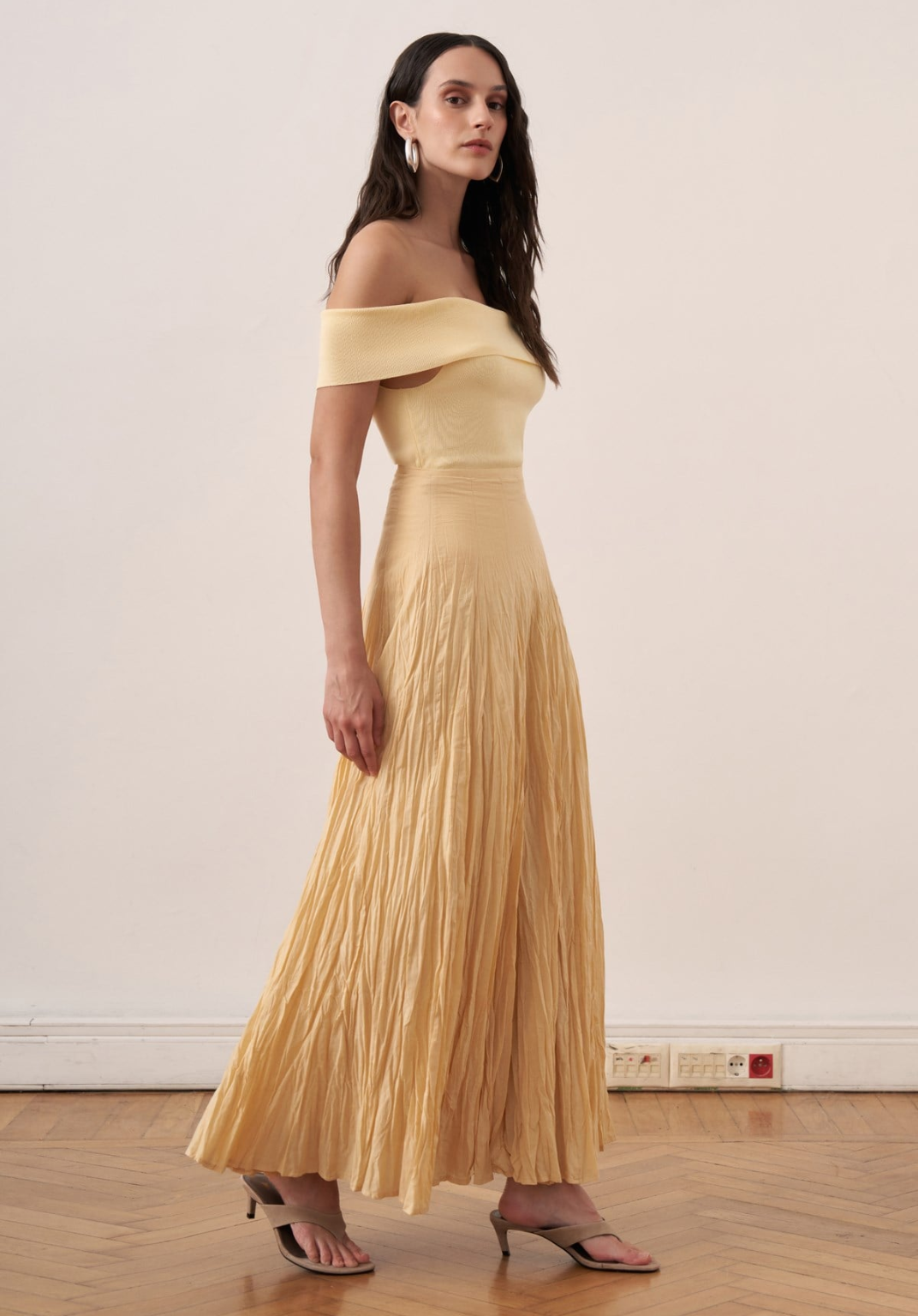 Tiara Panel-Seamed Voile Crush Yellow