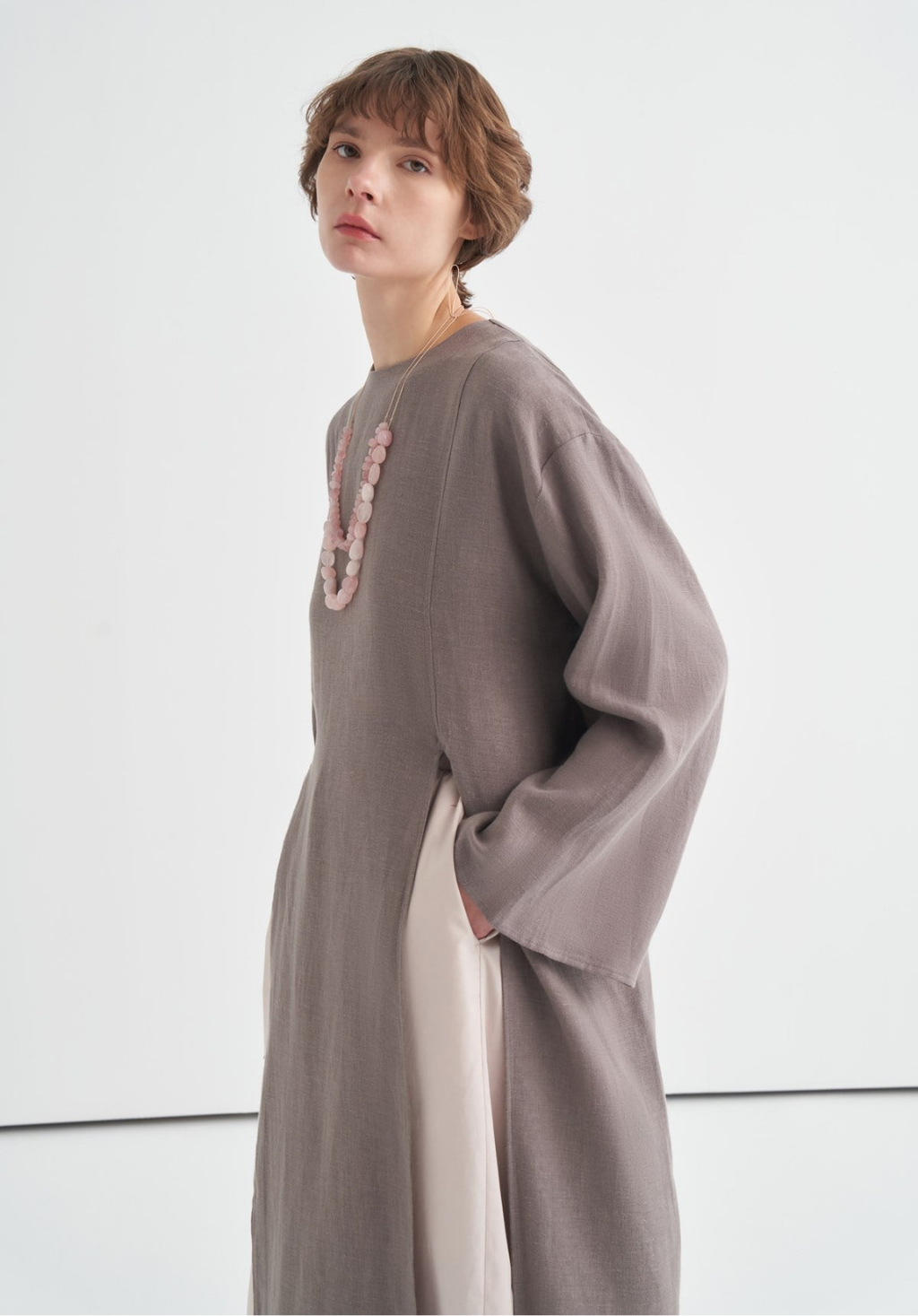 Sorayah Linen Blouse with Slit Detail - Anthracite