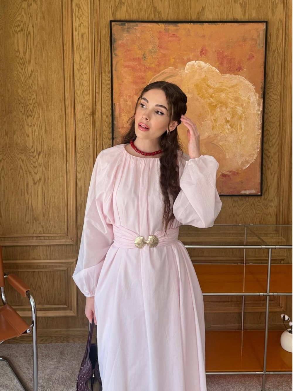 Viola Wide-Belted Buckled Dress Pink