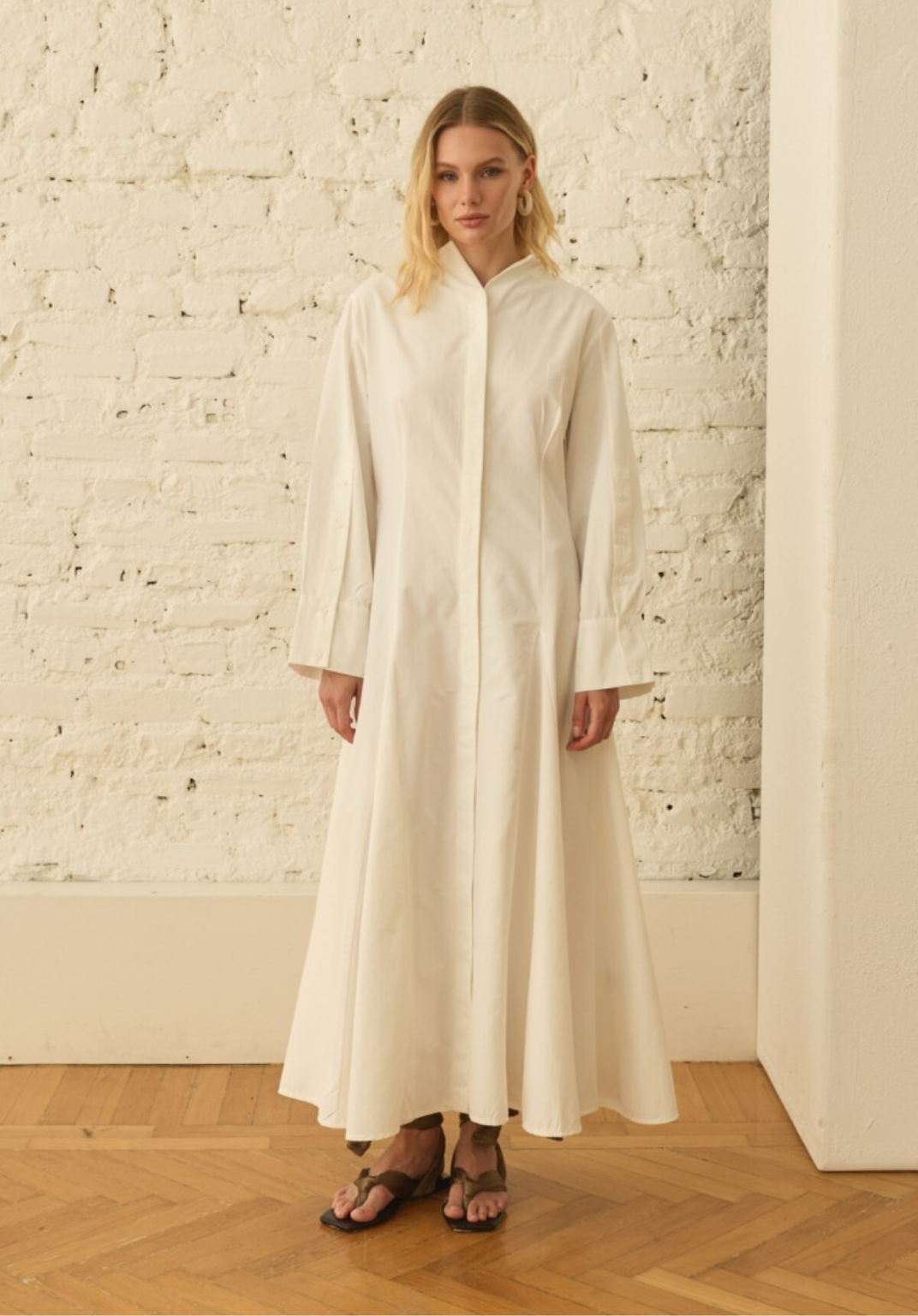 Ecru Dress with Detachable Scarf Accessory
