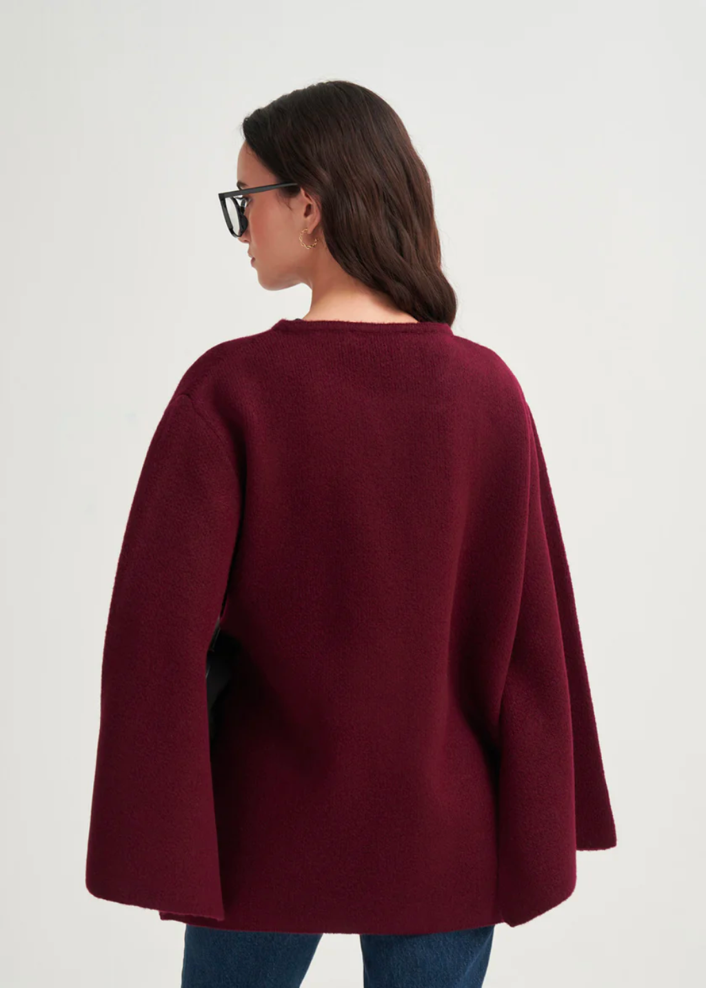 Knit Cardigan with Lace-Up Detail Burgundy