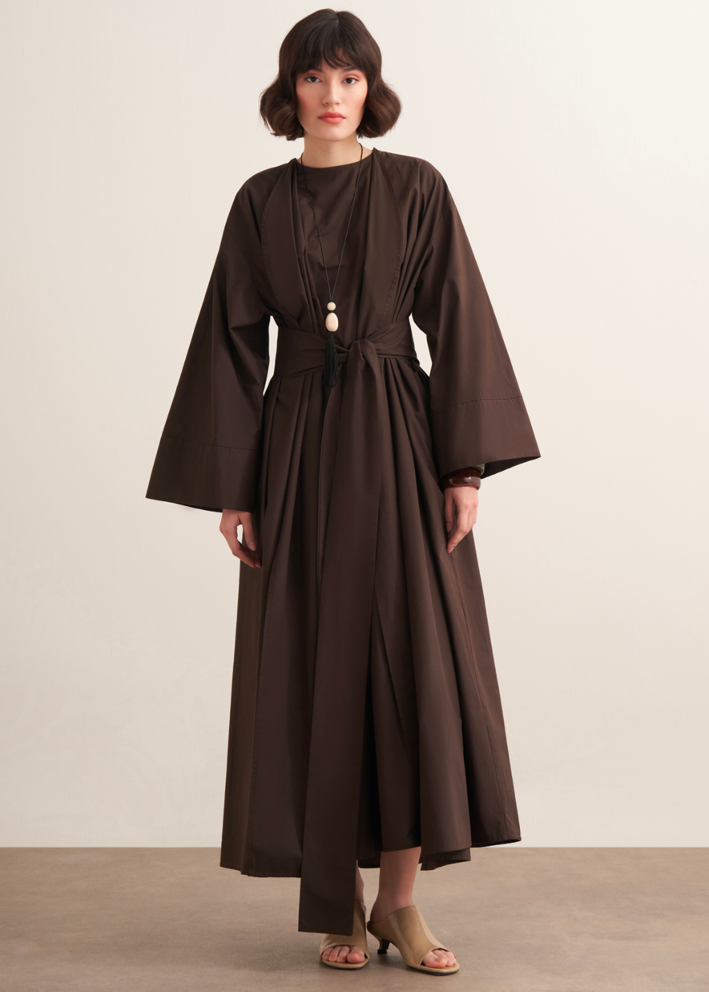 Ines Premium Longline Kimono Co-Ord – Brown