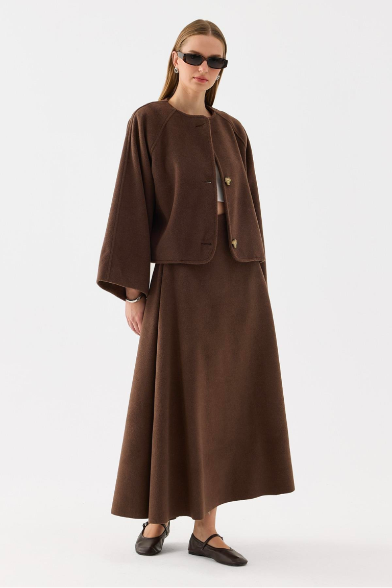 Wool Blend Skirt Co-ord – Brown