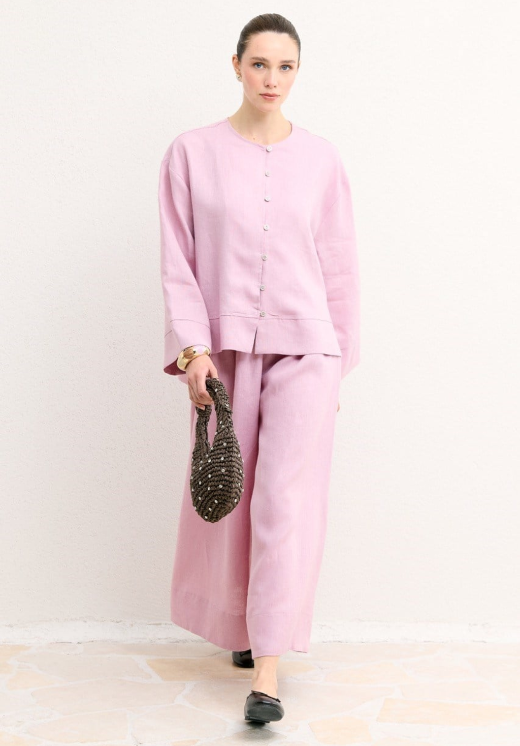Hala Wide Leg Organic Linen Trousers – Pink