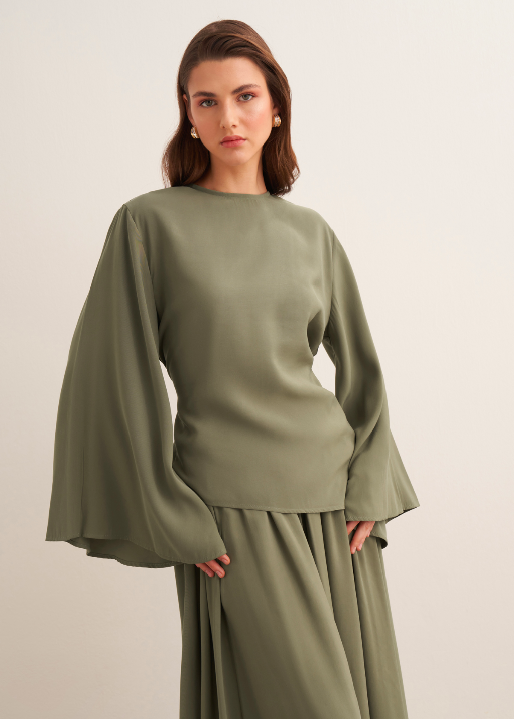 Dima Tie Detail Khaki Skirt Co-Ord