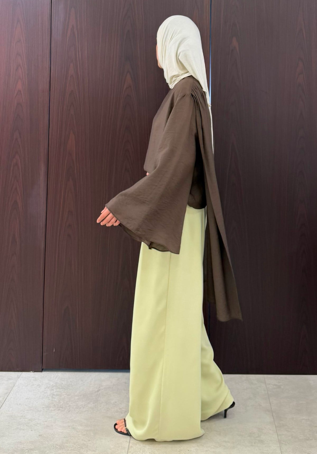 Lena Ruffled Wide Leg Trousers Soft Green