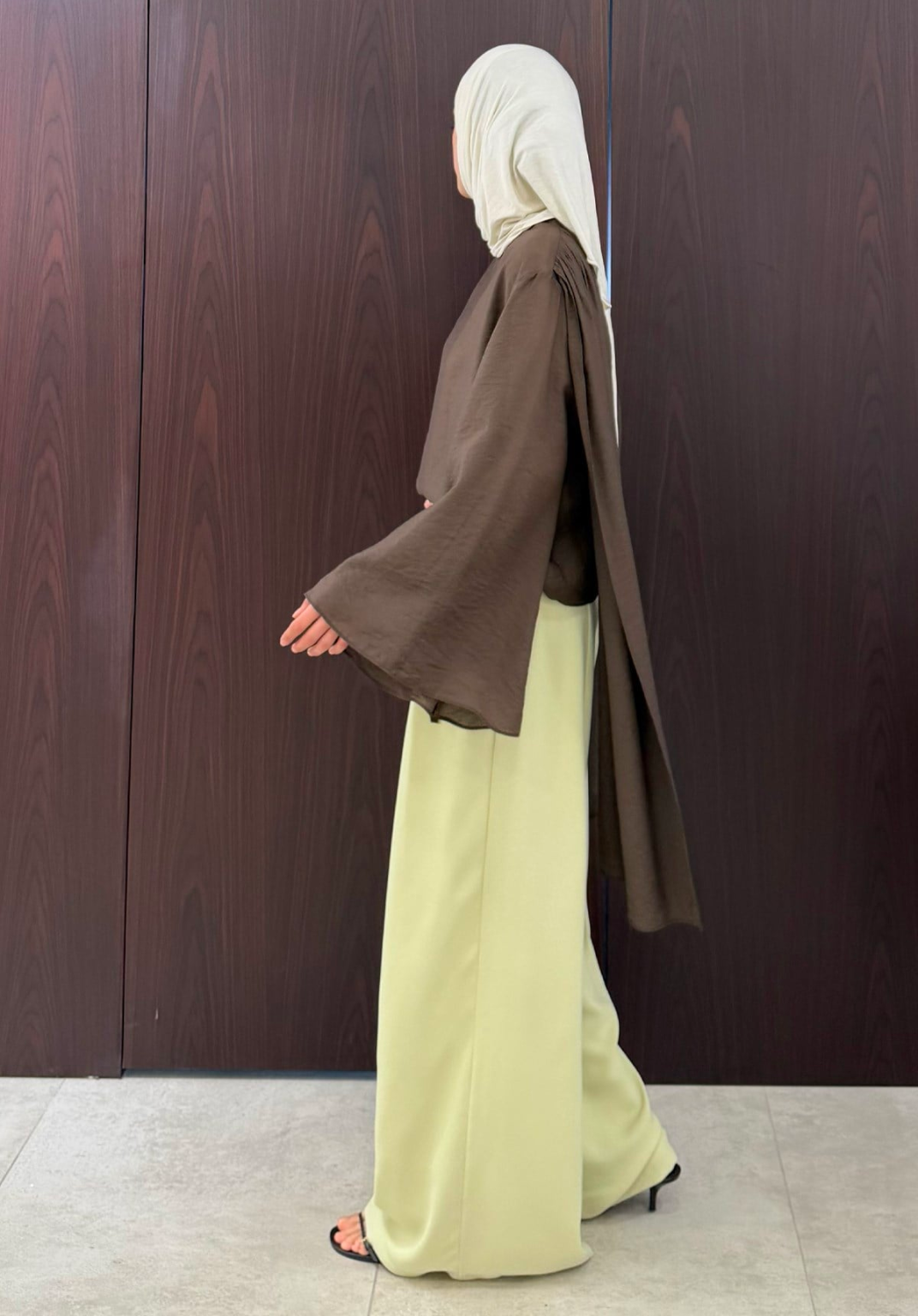Lena Ruffled Wide Leg Trousers Soft Green