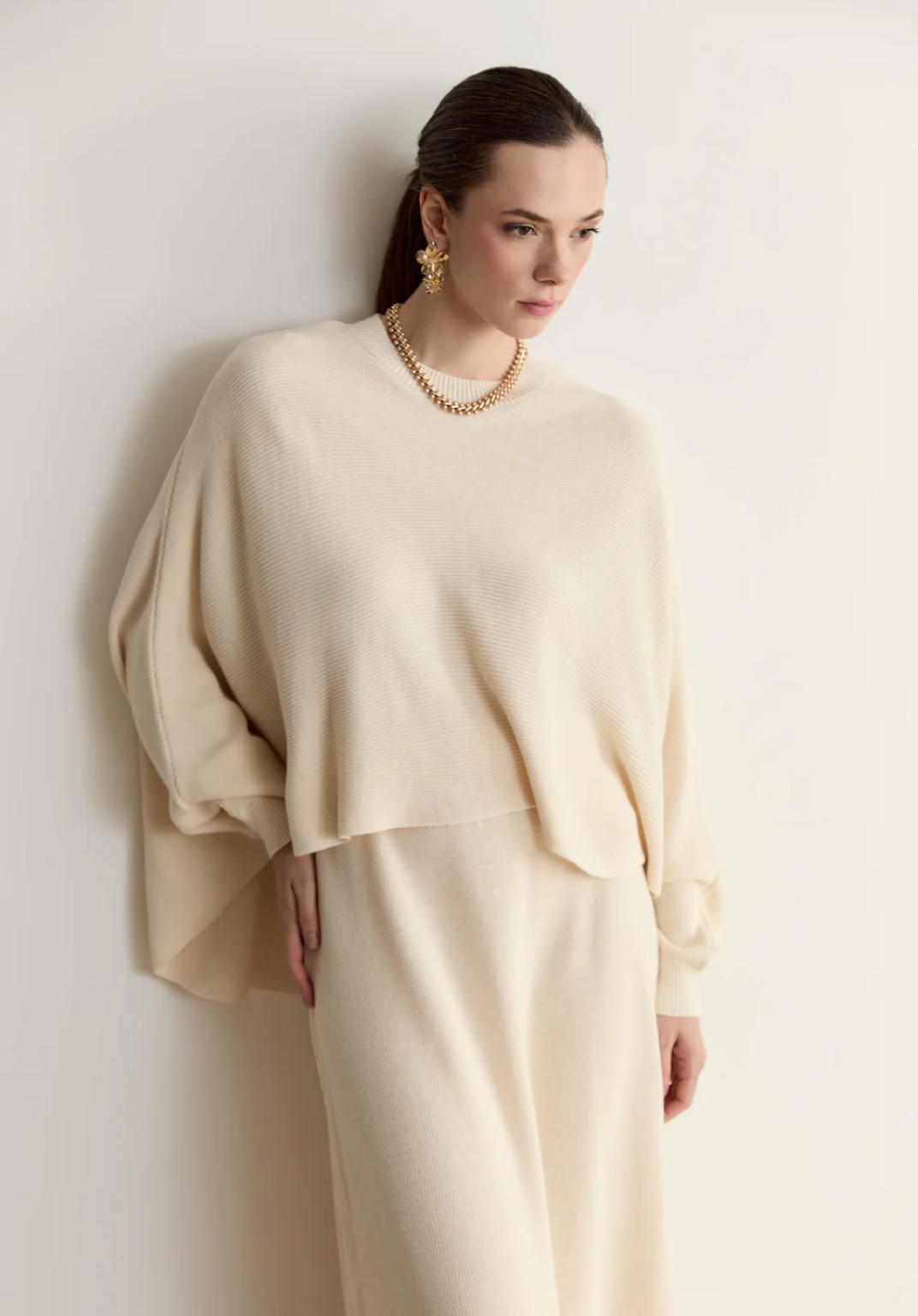 Snow Batwing Sleeve Knit Skirt Set – Ecru