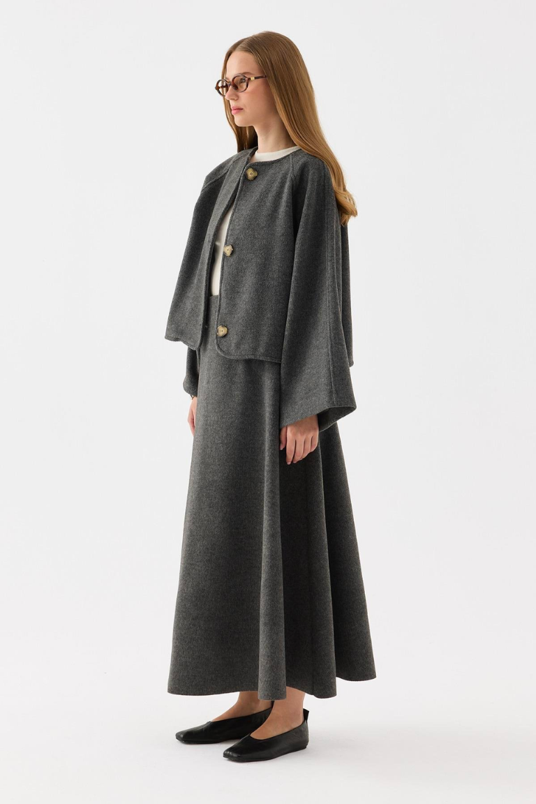 Wool Blend Skirt Co-ord – Grey