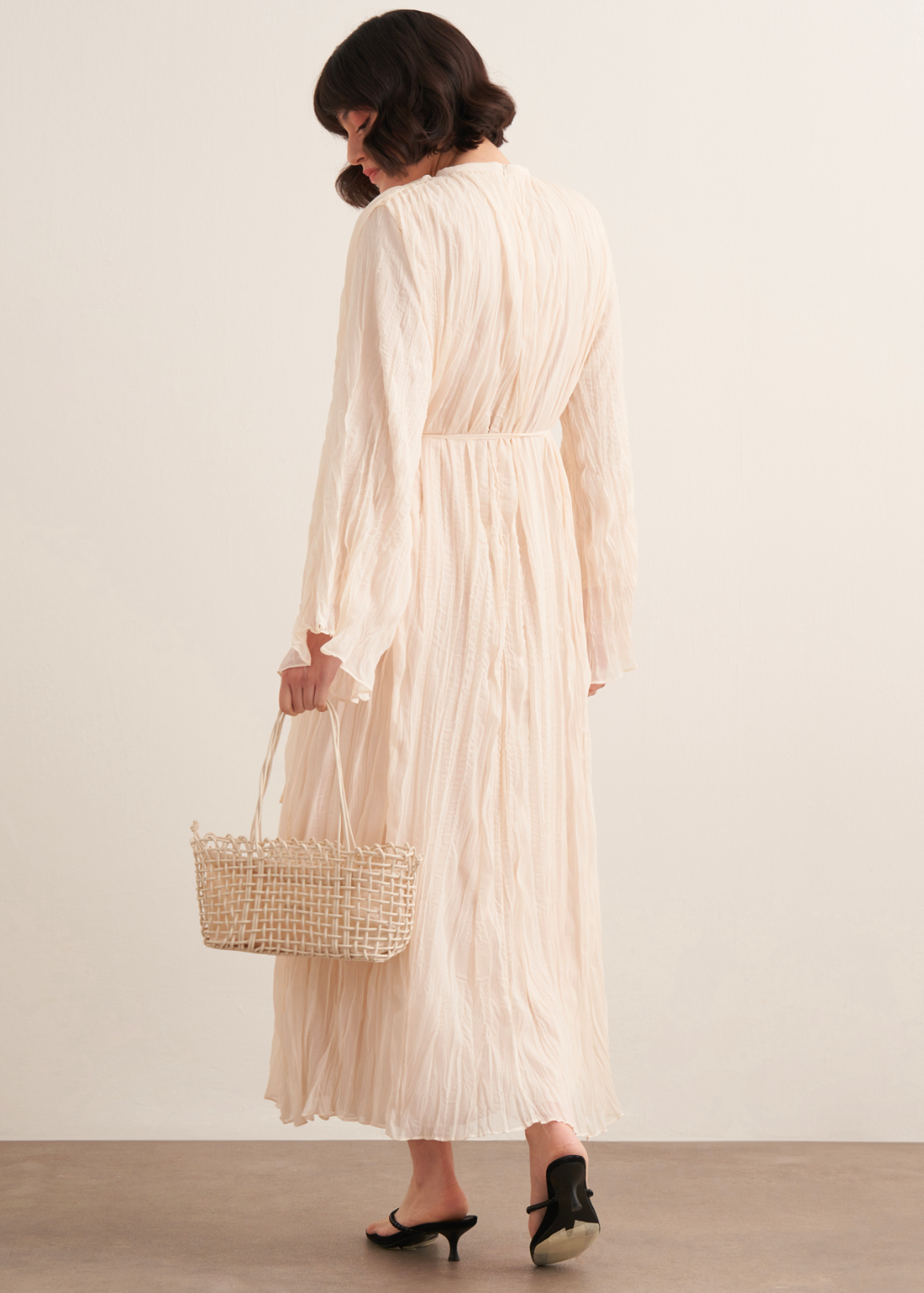 Crushed Chiffon Dress - Ecru