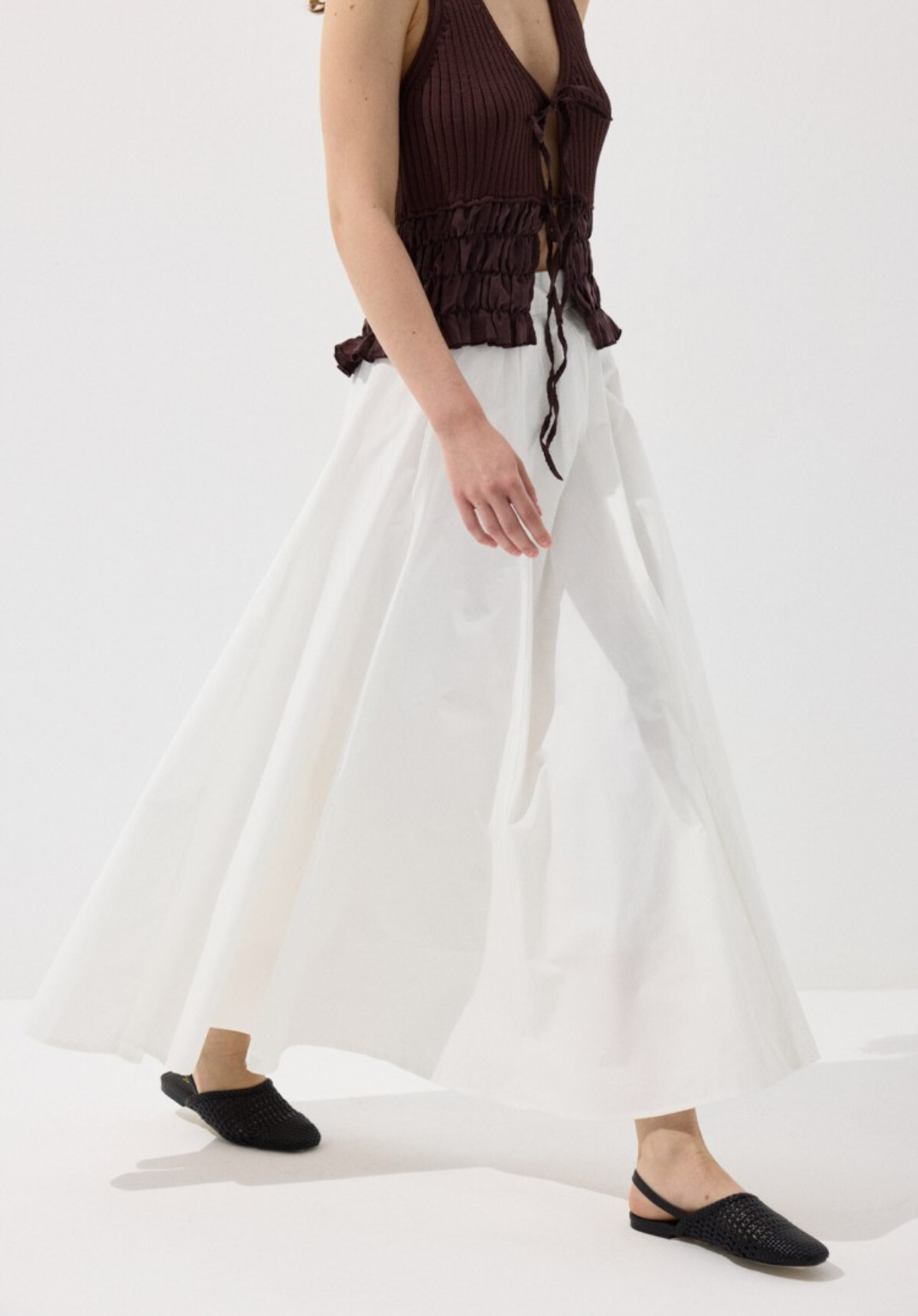 Ecru Panelled Poplin Skirt
