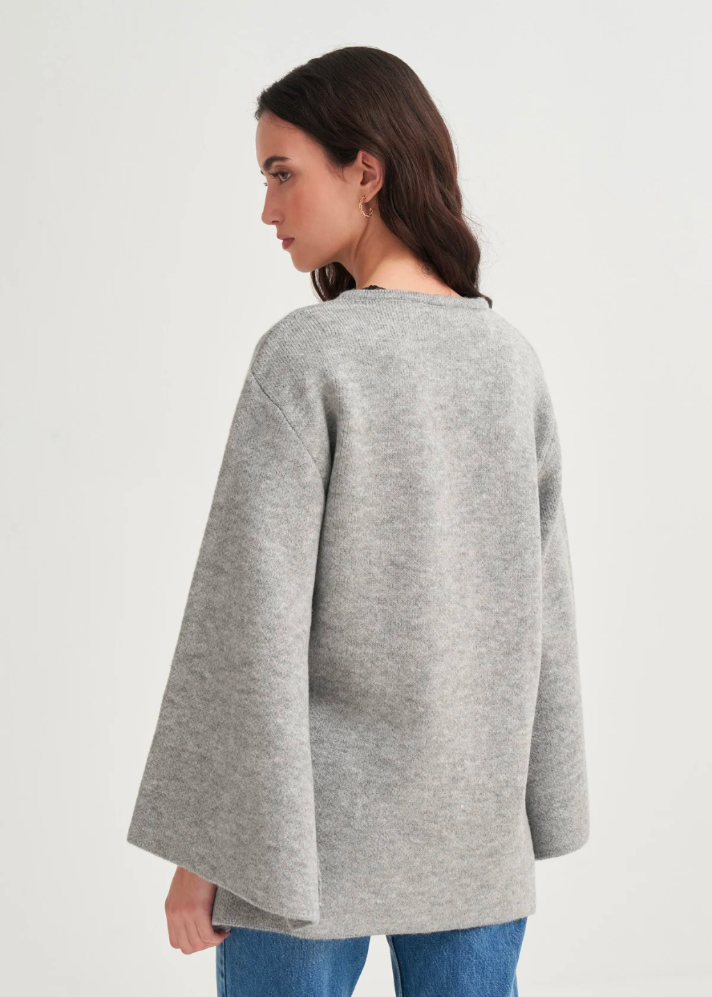 Knit Cardigan with Lace-Up Detail Grey