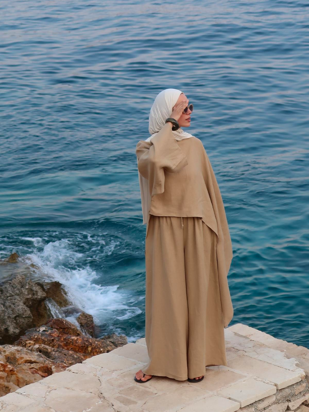 Asymmetrical Cape Top Warm Beige