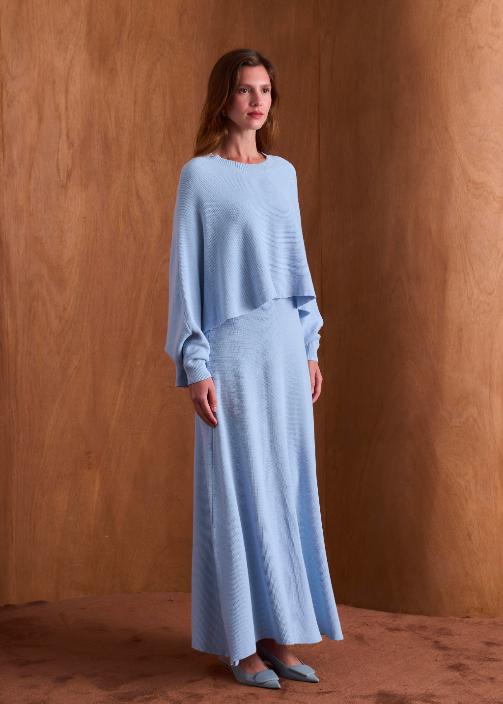 Snow Batwing Sleeve Knit Skirt Set – Baby Blue
