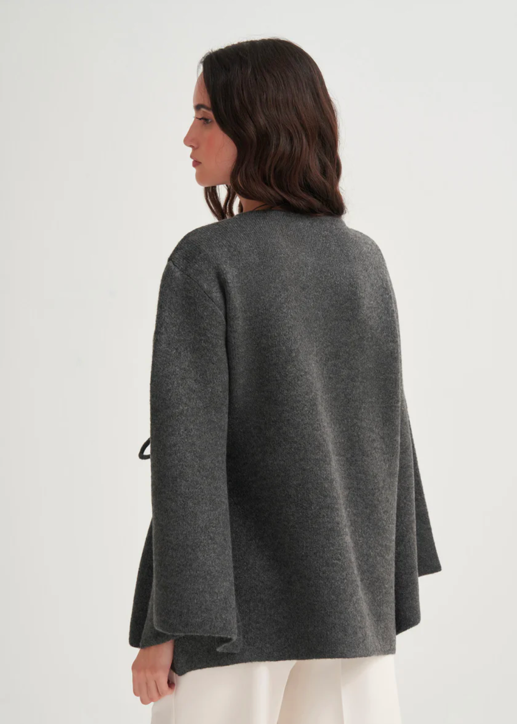Knit Cardigan with Lace-Up Detail Anthracite