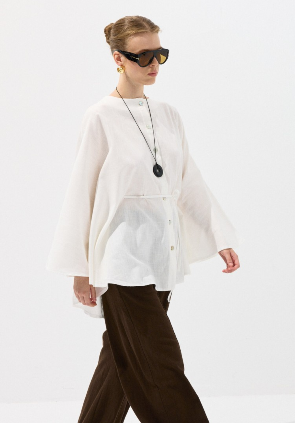 Ecru Draped Cape-Style Oversized Shirt