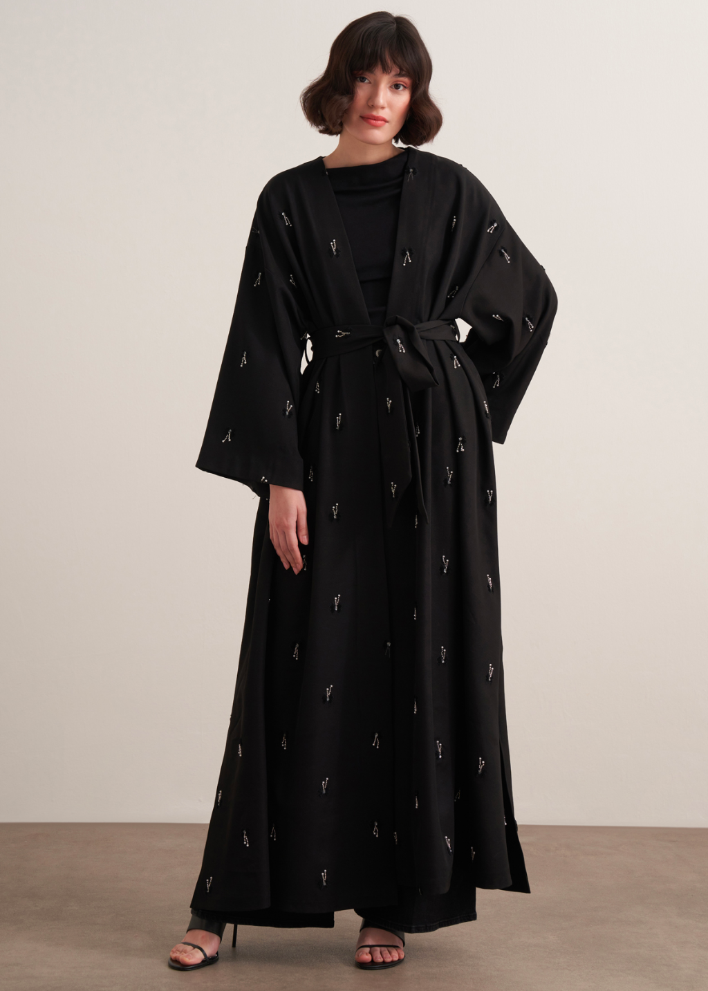 Beaded Maxi Kimono Abaya Black
