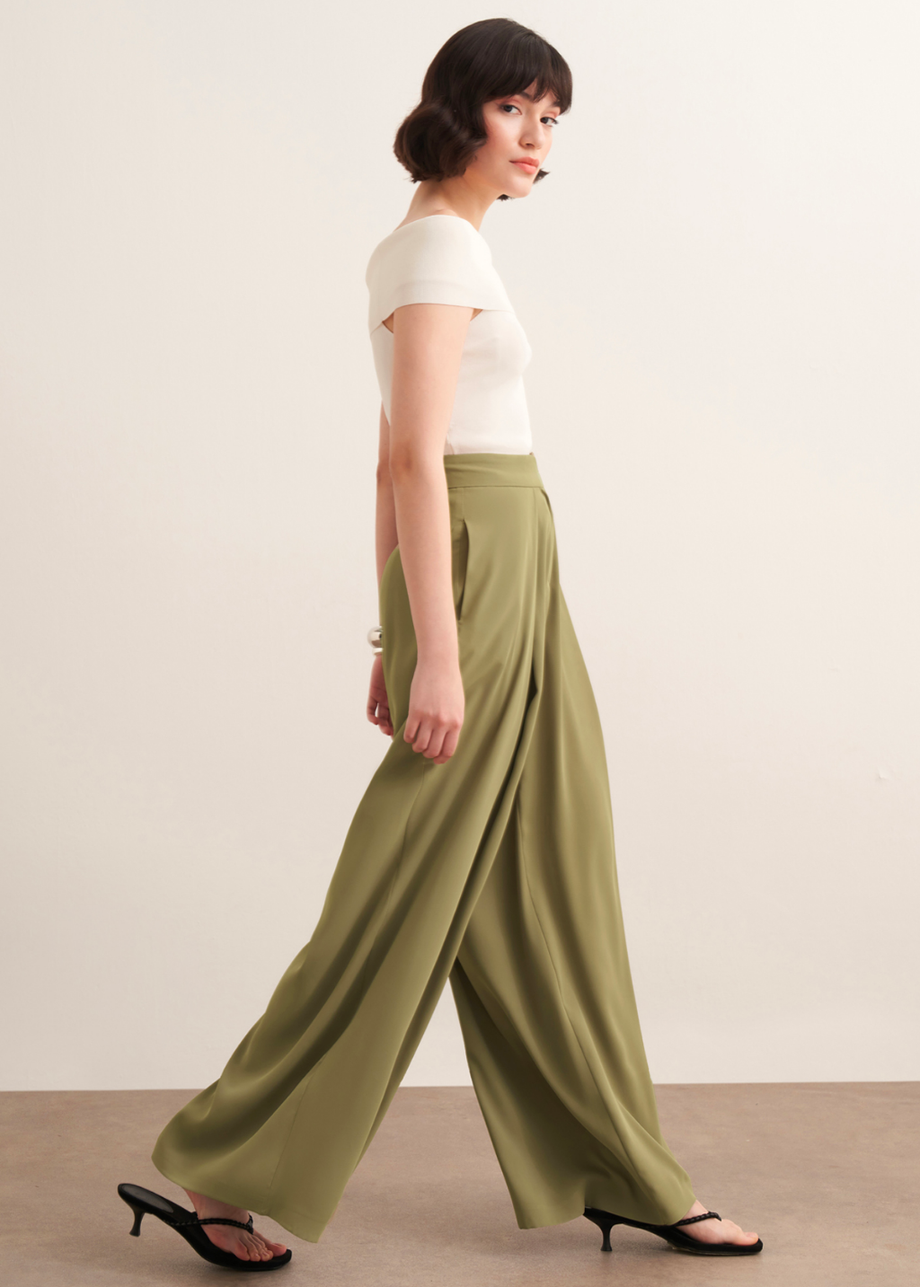 Lena Ruffled Wide Leg Trousers Olive