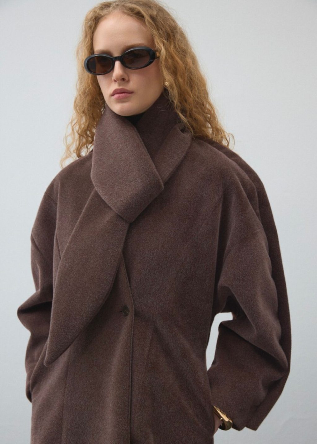 Dark Brown Fitted Jacket with Detachable Scarf