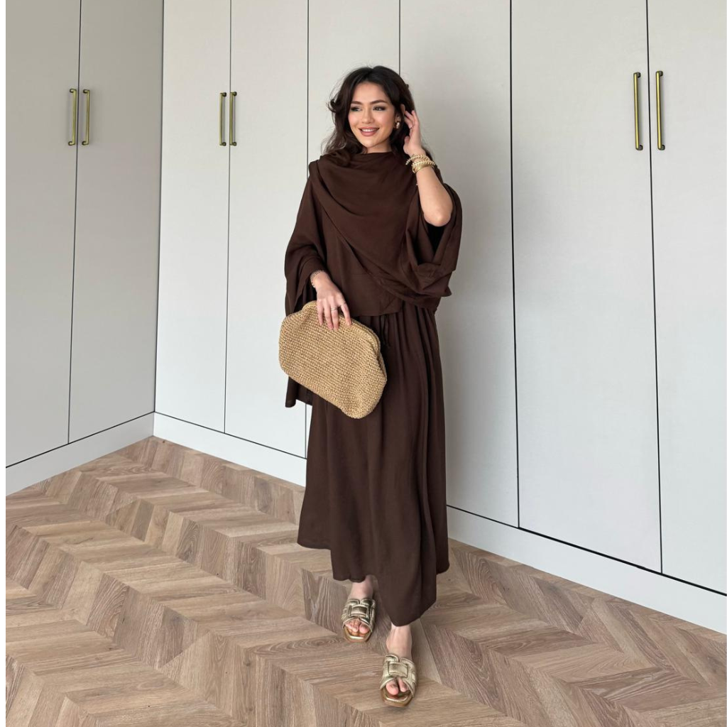 Draped Linen Scarf Detail Skirt Co-ord Brown
