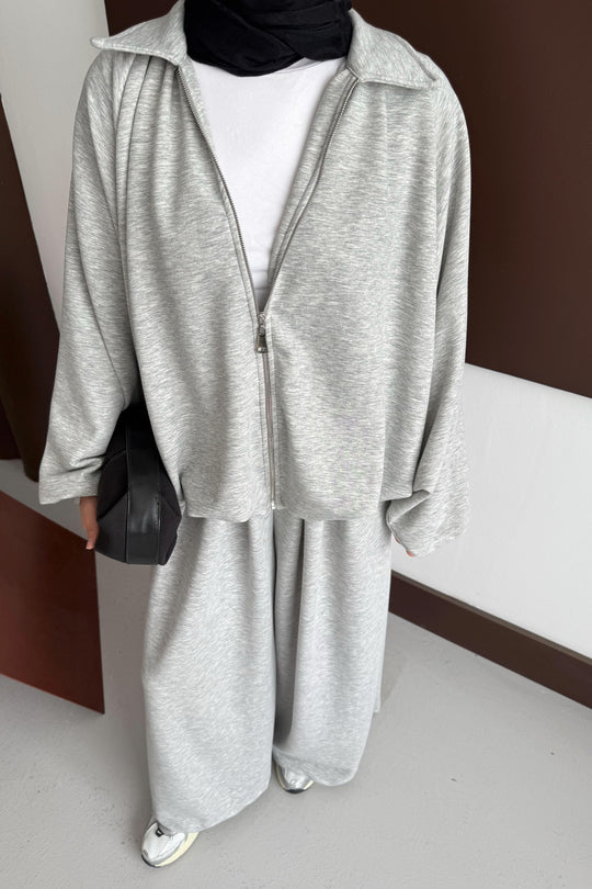 Oversized Modal Zipper Track Suit Set Grey