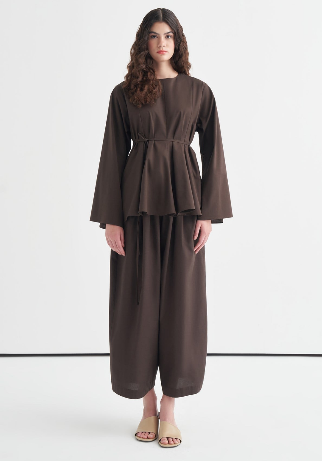 Maira Ruffled Poplin Blouse Dark Brown