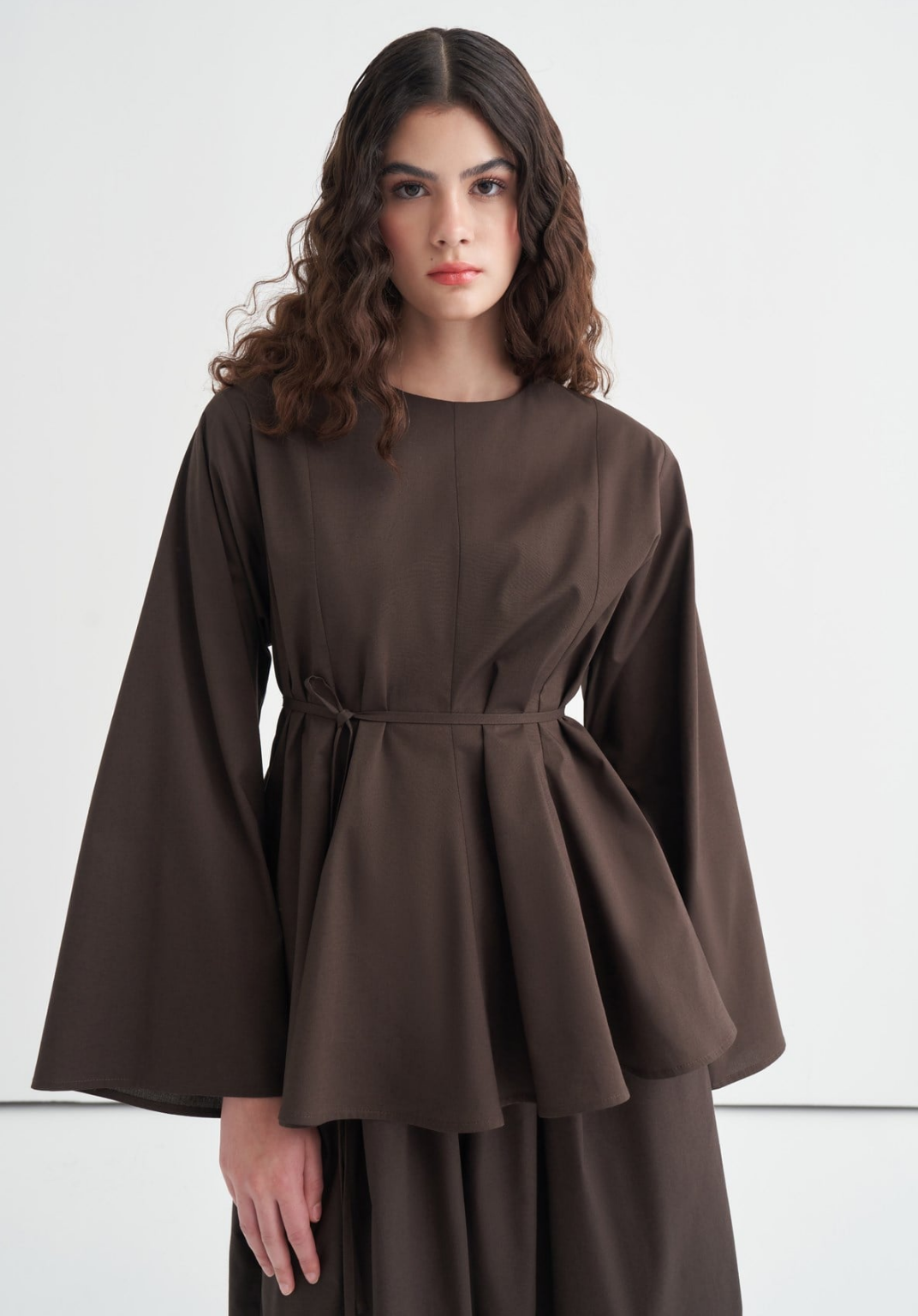 Maira Ruffled Poplin Blouse Dark Brown