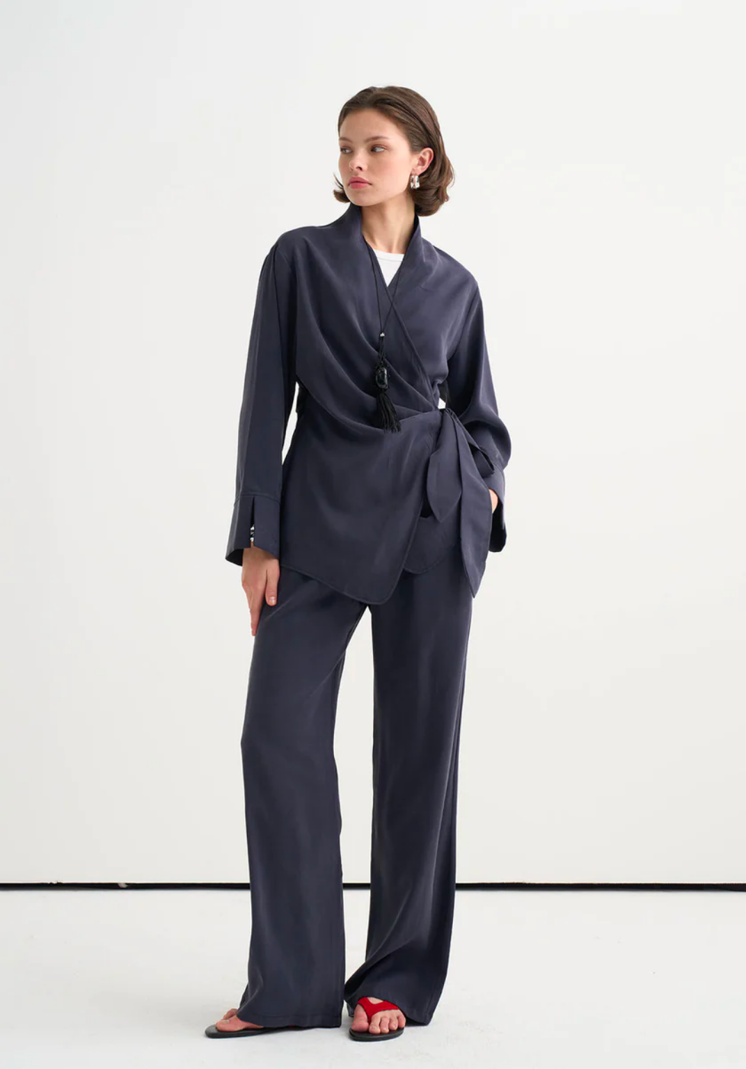 Tima Draped Wrap Blouse Navy Blue