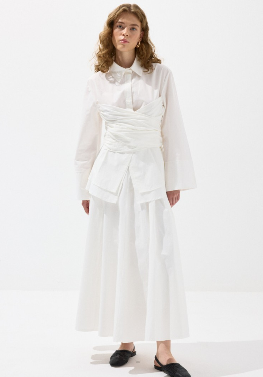 Ecru Waist-Tie Poplin Shirt