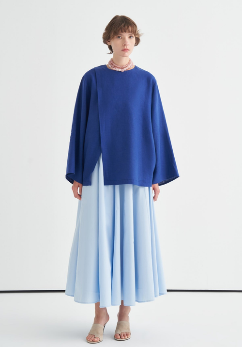 Aliza Belted Linen Blouse - Cobalt Blue
