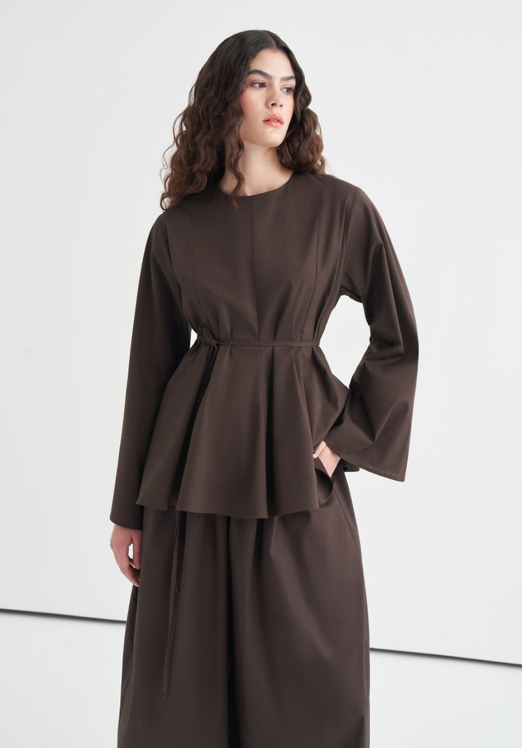 Maira Ruffled Poplin Blouse Dark Brown
