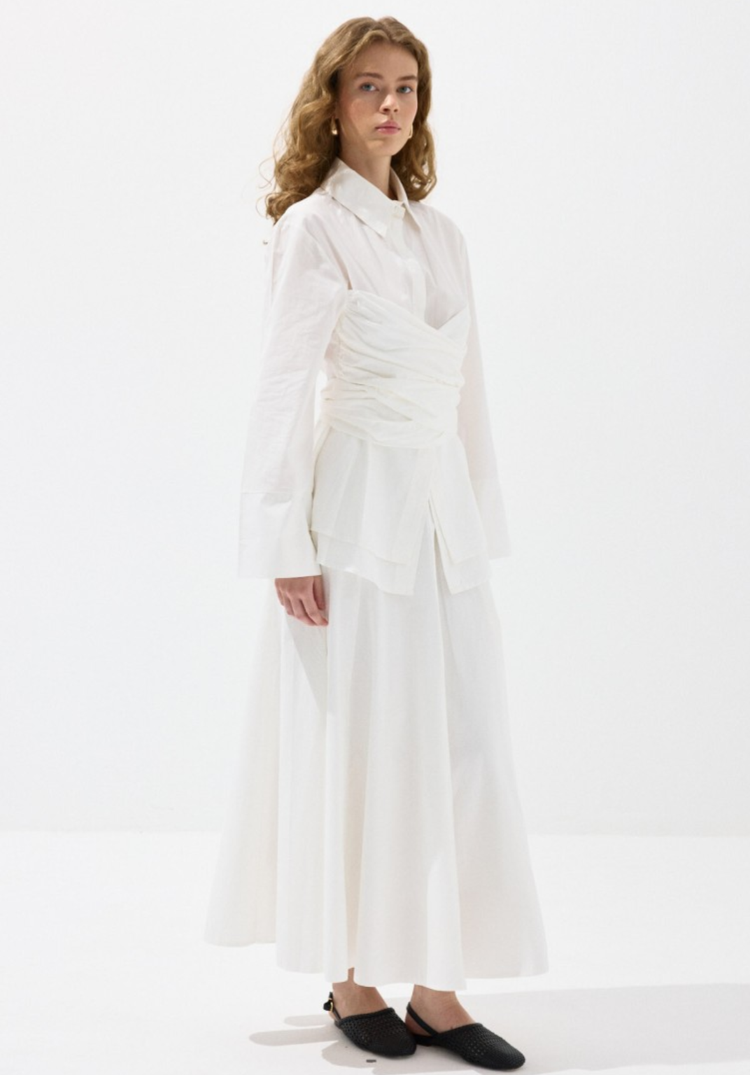 Ecru Waist-Tie Poplin Shirt