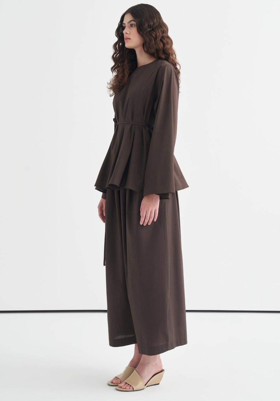 Maira Ruffled Poplin Blouse Dark Brown