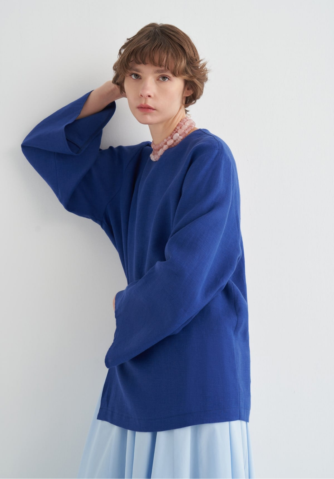 Aliza Belted Linen Blouse - Cobalt Blue