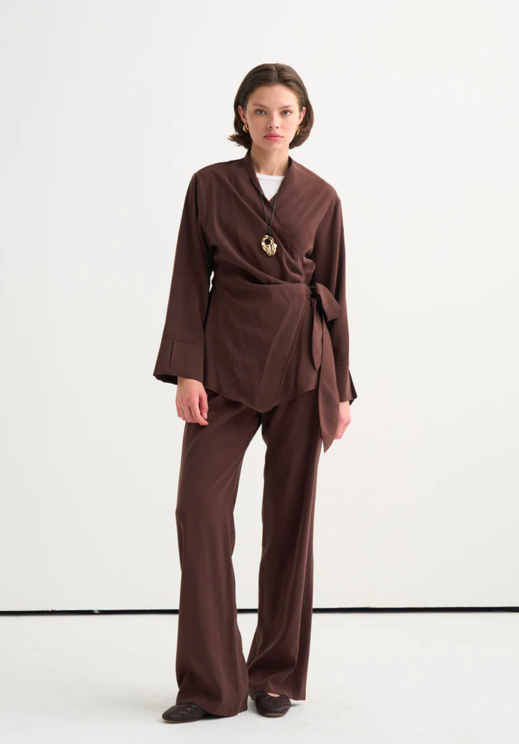 Tima Draped Wrap Blouse Brown