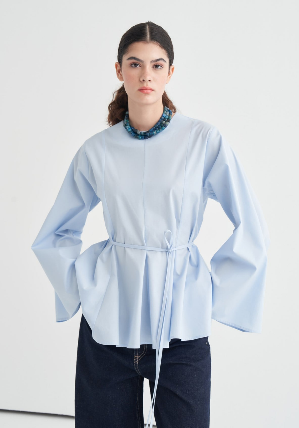 Maira Ruffled Poplin Blouse Dark Blue