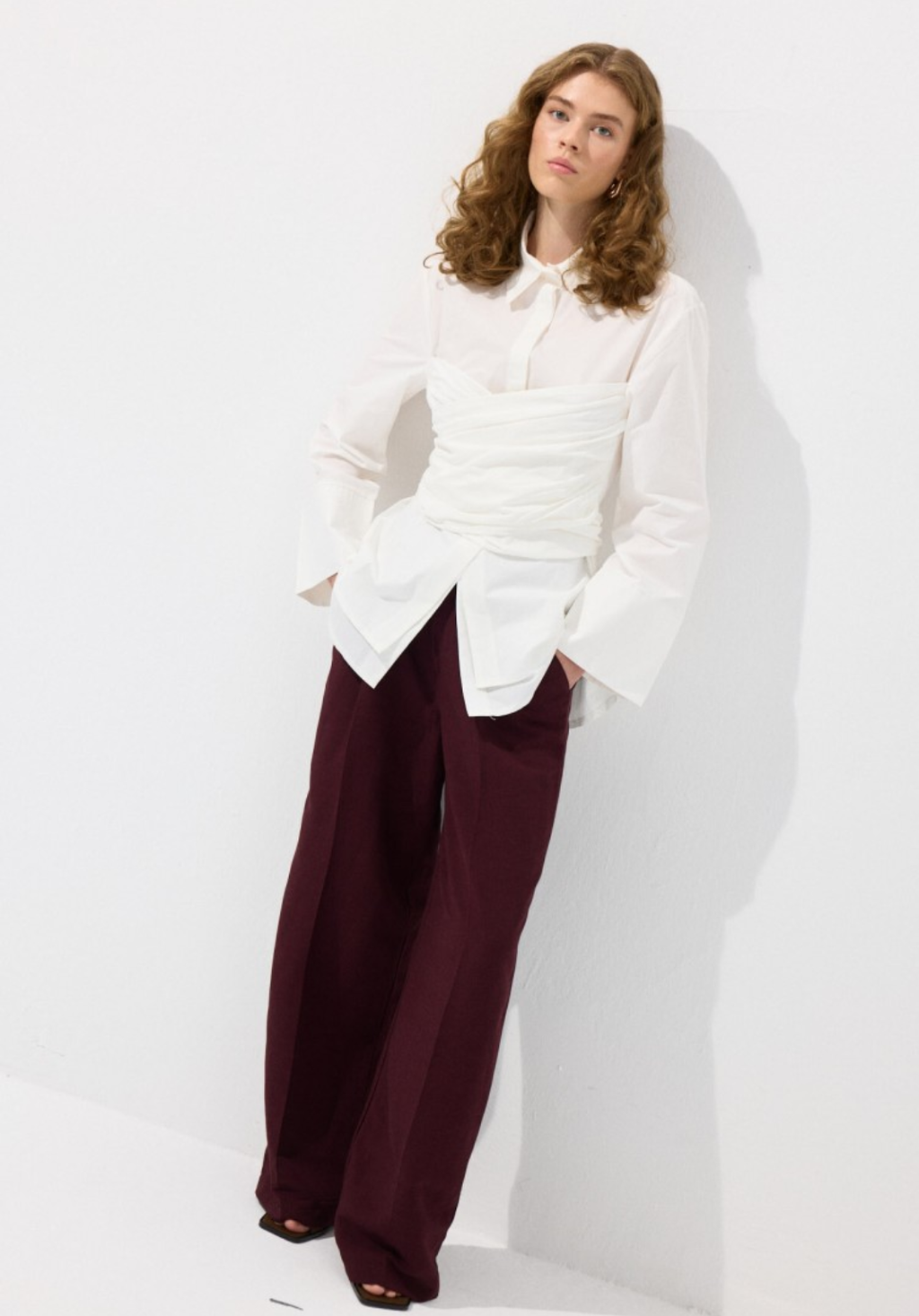 Ecru Waist-Tie Poplin Shirt