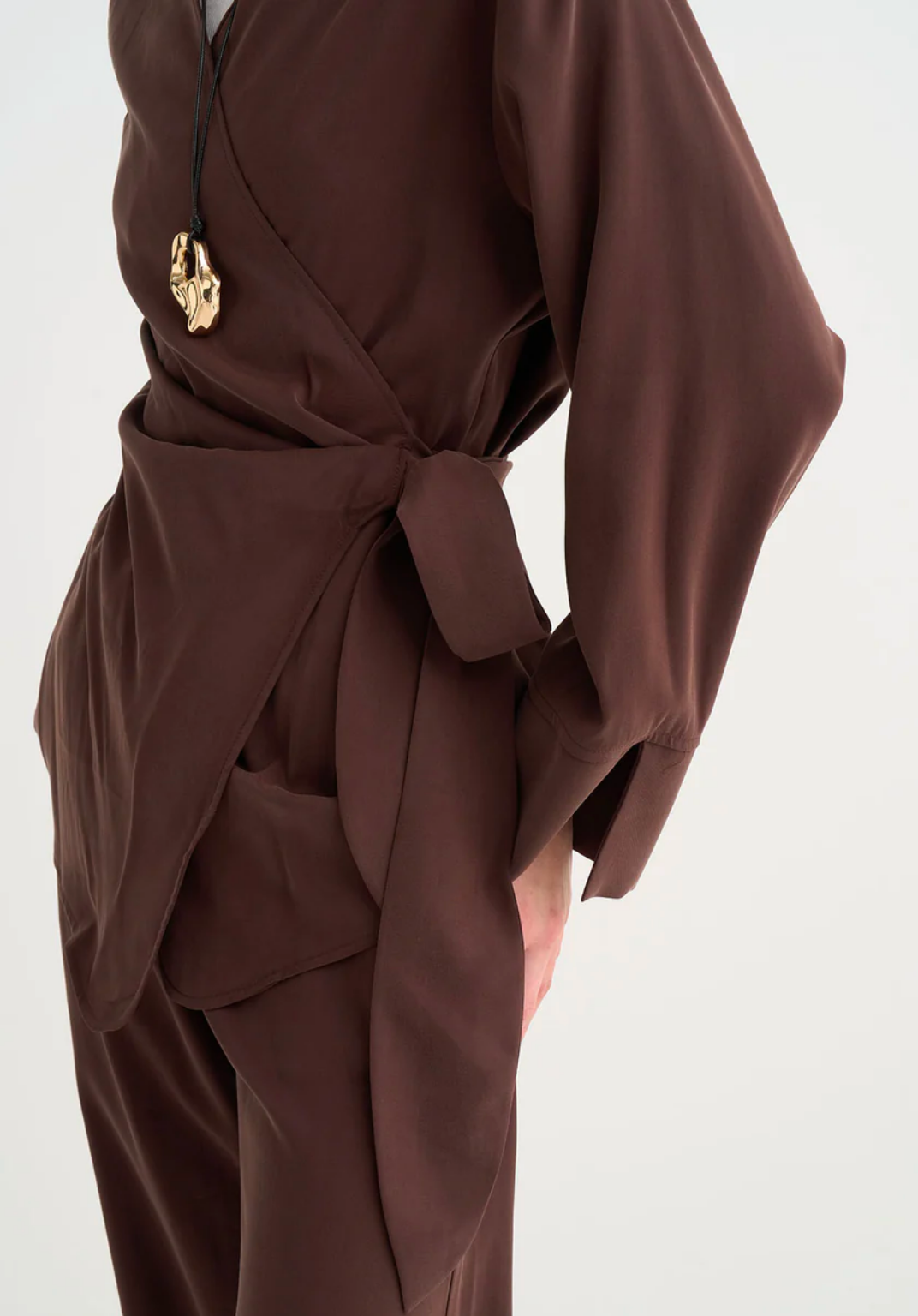 Tima Draped Wrap Blouse Brown