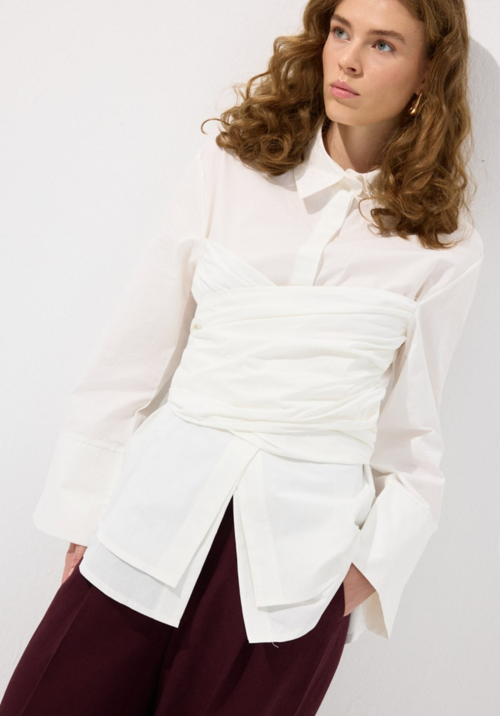 Ecru Waist-Tie Poplin Shirt