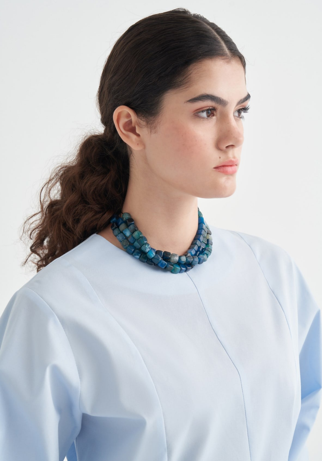 Maira Ruffled Poplin Blouse Dark Blue