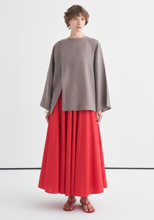Aliza Belted Linen Blouse - Anthracite