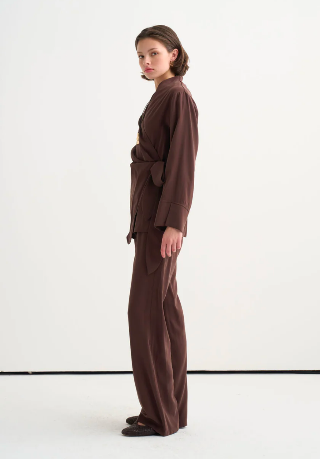 Tima Draped Wrap Blouse Brown