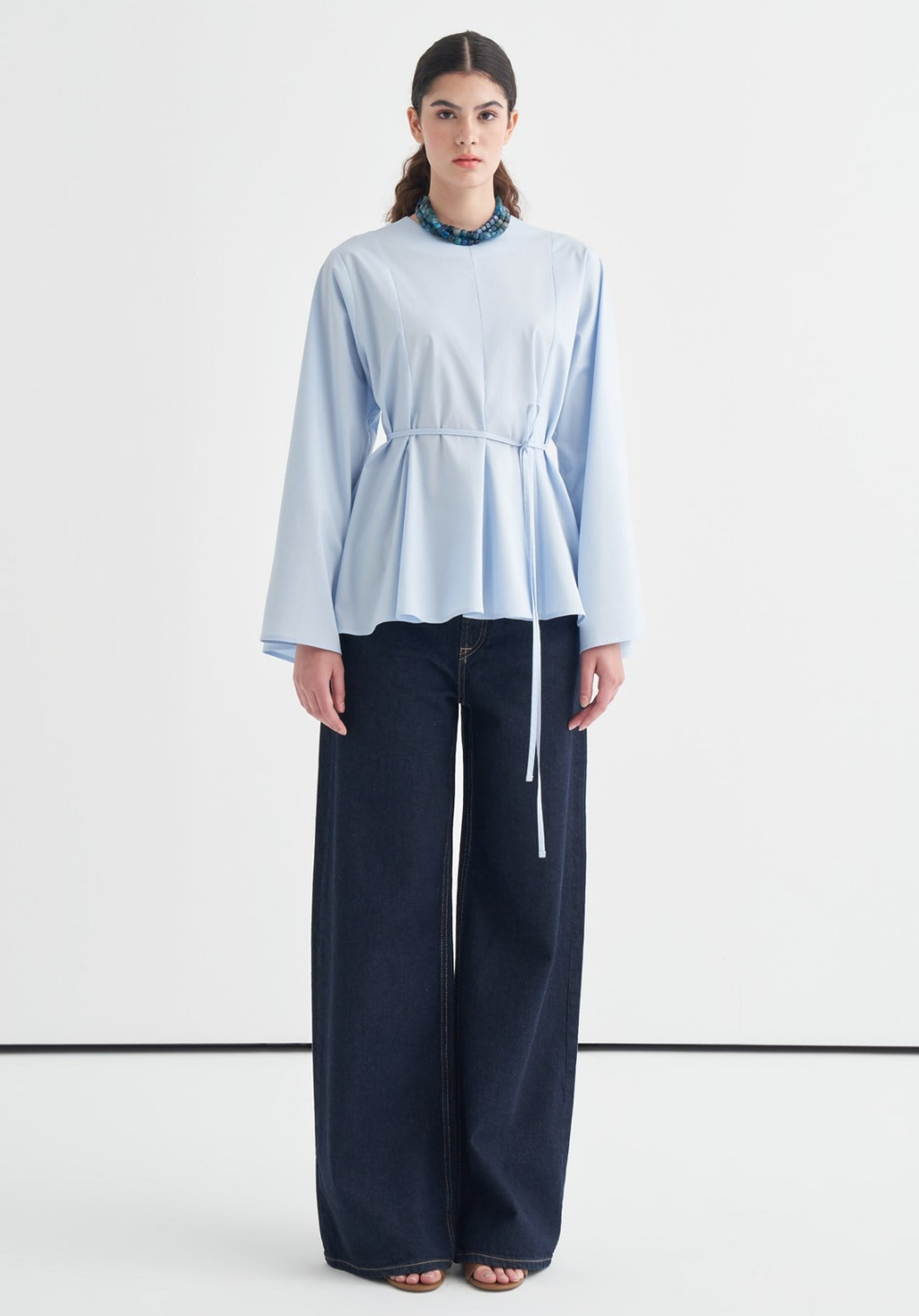 Maira Ruffled Poplin Blouse Dark Blue
