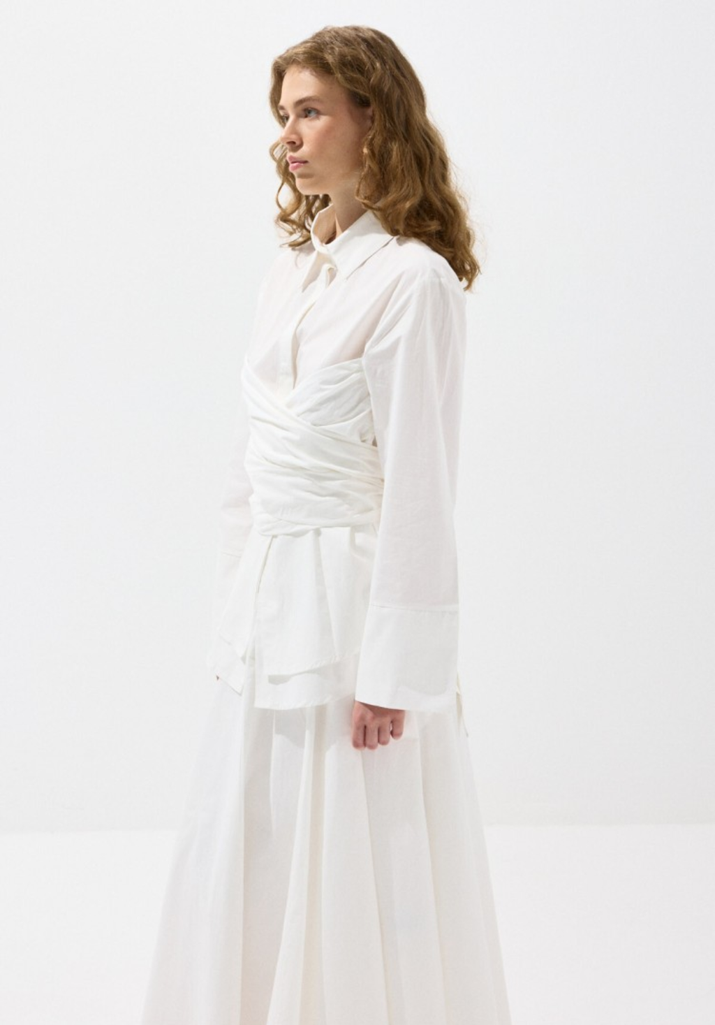 Ecru Waist-Tie Poplin Shirt