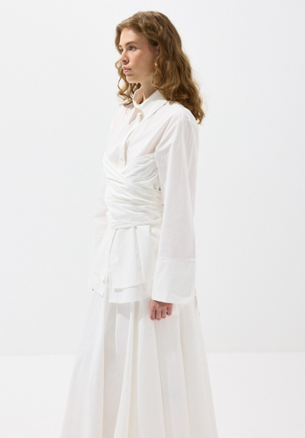 Ecru Waist-Tie Poplin Shirt