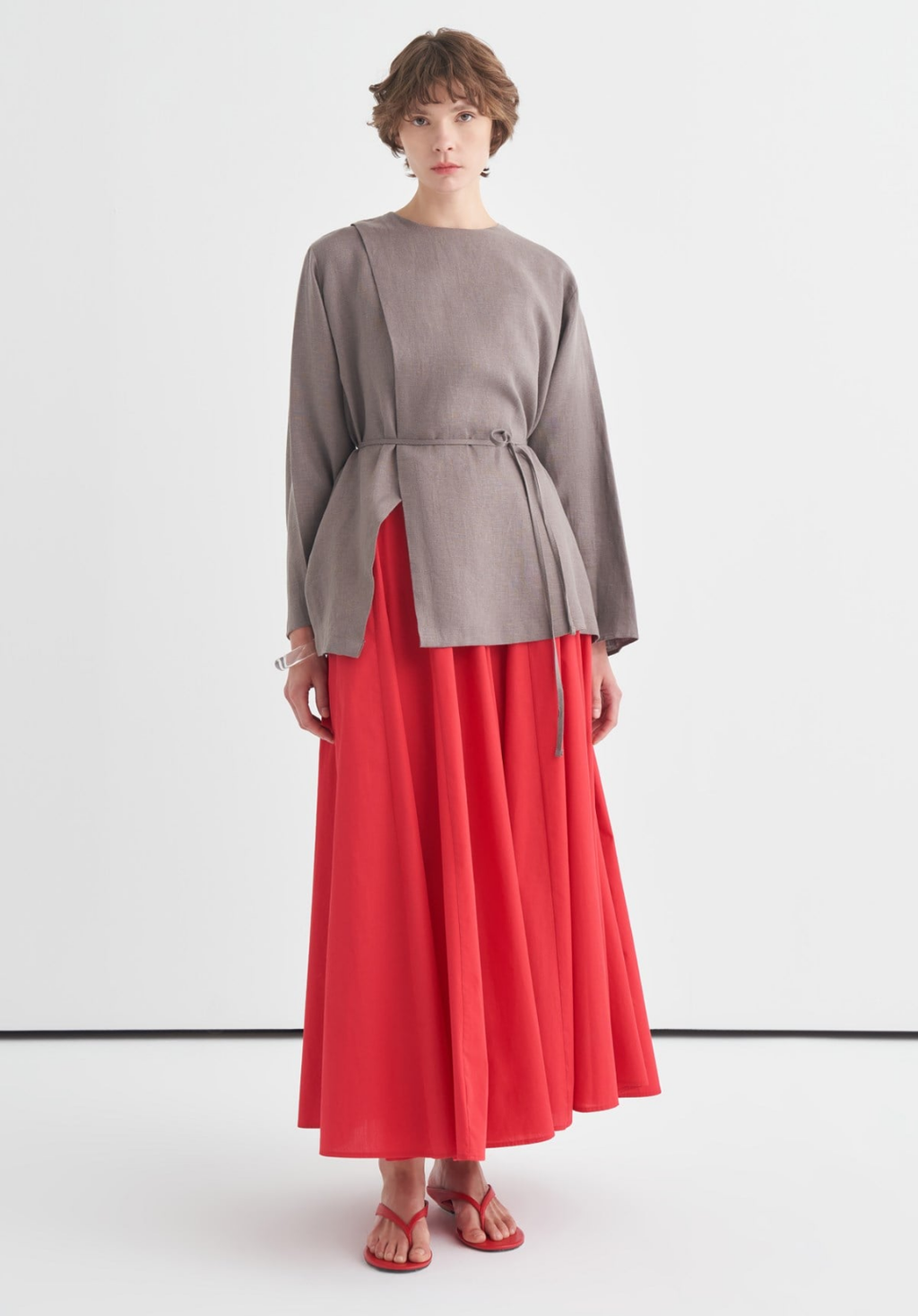 Aliza Belted Linen Blouse - Anthracite