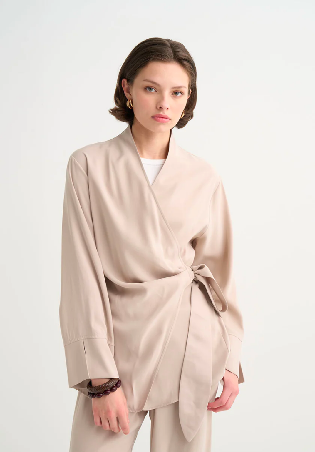 Tima Draped Wrap Blouse Beige