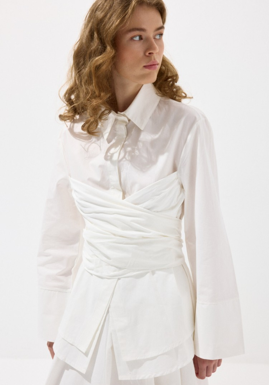 Ecru Waist-Tie Poplin Shirt